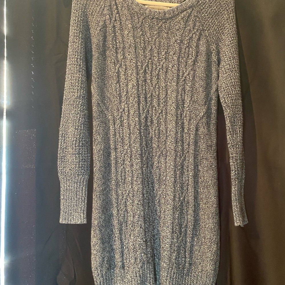 Gray Blue Cable Knit Sweater Dress